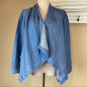 Vivienne Tam Linen Waterfall Drape linen open front chambray Cardigan jacket S